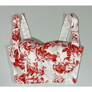 White Red Floral Corset Bustier Tank Crop Top Shirt Blouse Size XS 🌹✨ #floral
